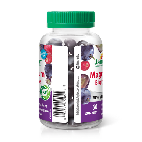 31000956 Jamieson Magnesium Bisglycinate Gummies 20 mg, Cranberry Grape, 60 ct 9204_R2094_GUM_Magnesium_300cc_BTL_DIS