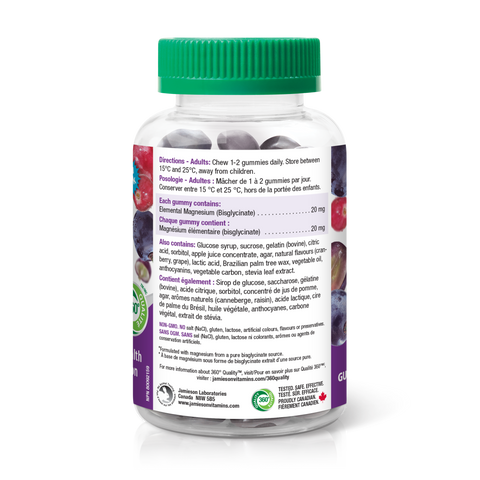 31000956 Jamieson Magnesium Bisglycinate Gummies 20 mg, Cranberry Grape, 60 ct 9204_R2094_GUM_Magnesium_300cc_BTL_NFP
