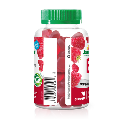 31001110 Jamieson Vitamin B12 Gummies 1,200 mcg, Raspberry, 70 ct 9548_J_GUM_B12_1200mcg_300cc_R2104_BTL_DIS