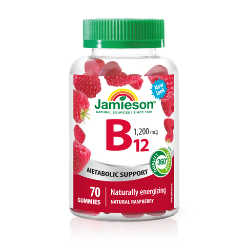 31001110 Jamieson Vitamin B12 Gummies 1,200 mcg, Raspberry, 70 ct 9548_J_GUM_B12_1200mcg_300cc_R2104_BTL_MAIN