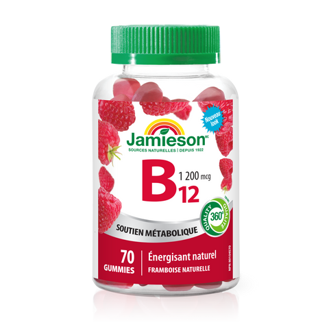 31001110 Jamieson Vitamin B12 Gummies 1,200 mcg, Raspberry, 70 ct 9548_J_GUM_B12_1200mcg_300cc_R2104_BTL_MAIN2