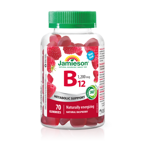31001110 Jamieson Vitamin B12 Gummy Raspberry Flavour 70 Gummies 9548_R2094_GUM_B12_1200mcg_300cc_BTL_MAIN