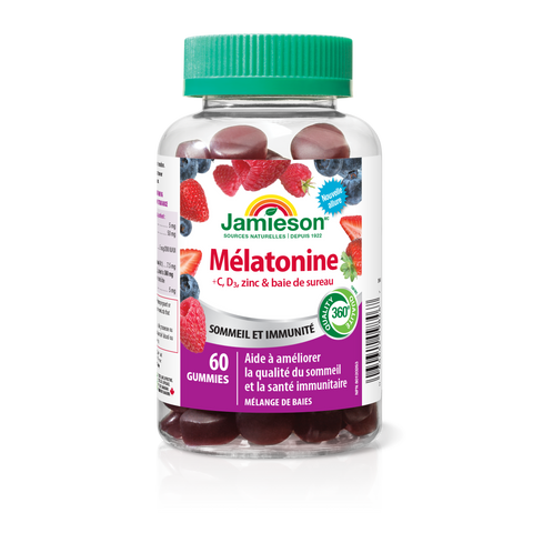 31001248 Jamieson Melatonin + Immunity Gummies, Mixed Berry, 60 ct 9846_R2084_GUM_Melatonin+CDZincElderberry_300cc_BTL_MAIN2