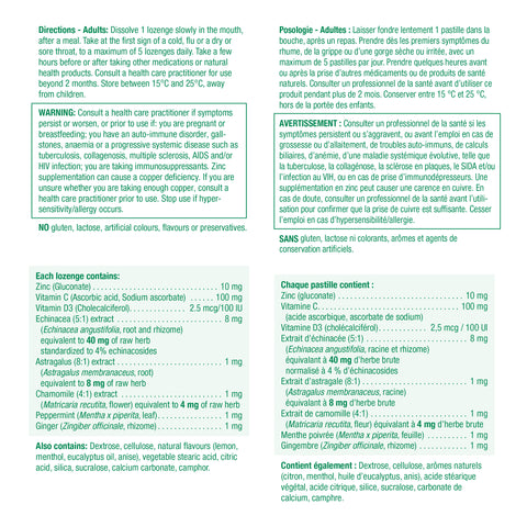 Zinc Lozenges - (Lemon Menthol / 60 Lozenges) Nutrional Panel